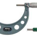 Mitutoyo Outside Micrometers Series 103 with hammertone-green frame and ratchet stop for precise measurements