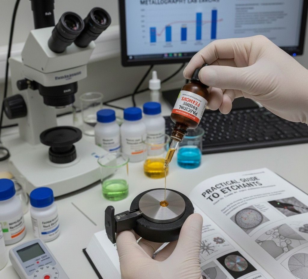 Technician applying metallographic etchant to achieve consistent microstructures