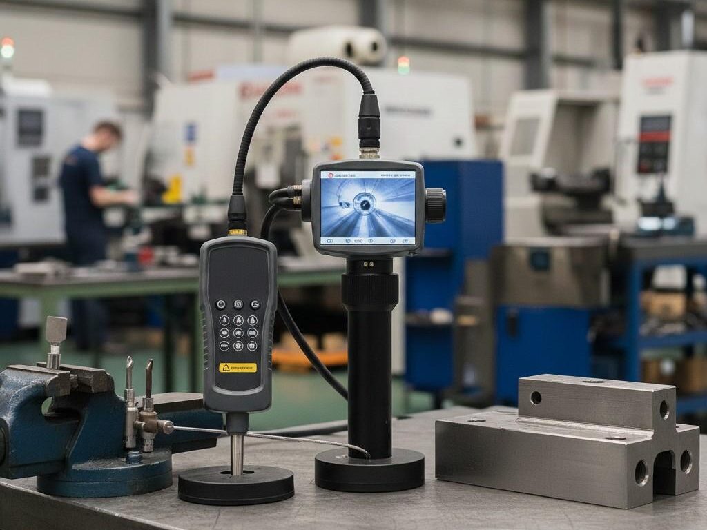 Field inspection tools including a borescope, portable surface roughness gauge, and force gauge used for on-site quality inspection